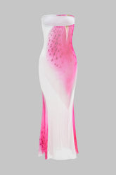 Floral Contrast Print Mesh Strapless Sleeveless Maxi Dress